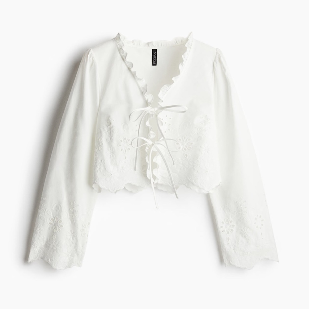 H&M White Ruffled Eyelet Blouse